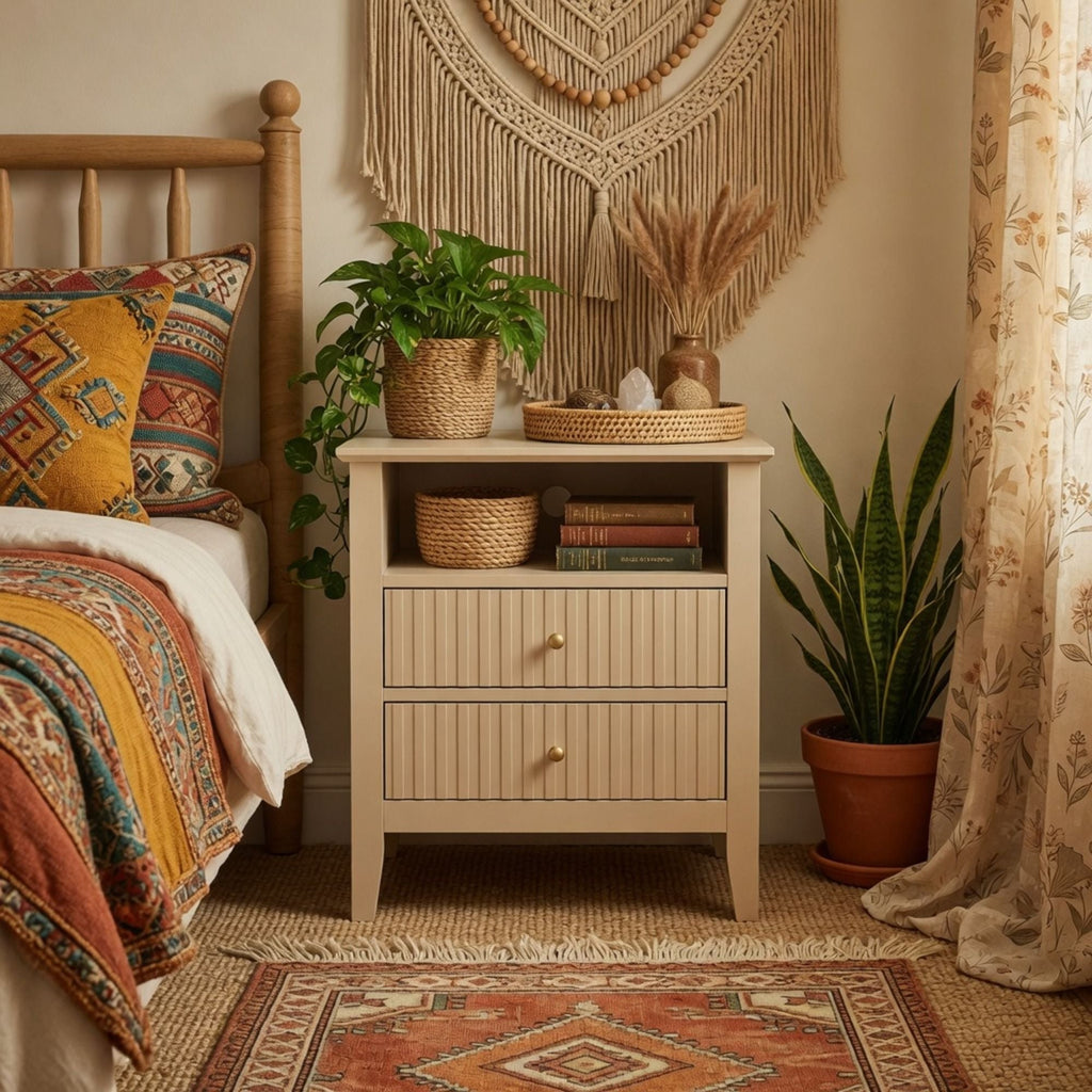 Fluted Nightstand with 2 Drawers and Soft-Close Slides - Multiple Colors