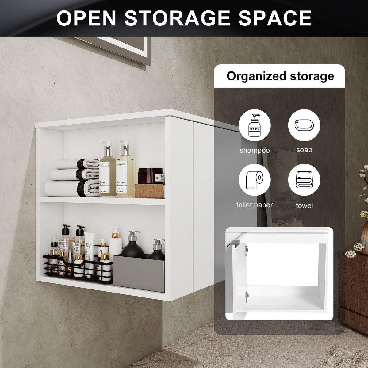 Modern Bathroom Vanity with Side Storage - Light Brown or White
