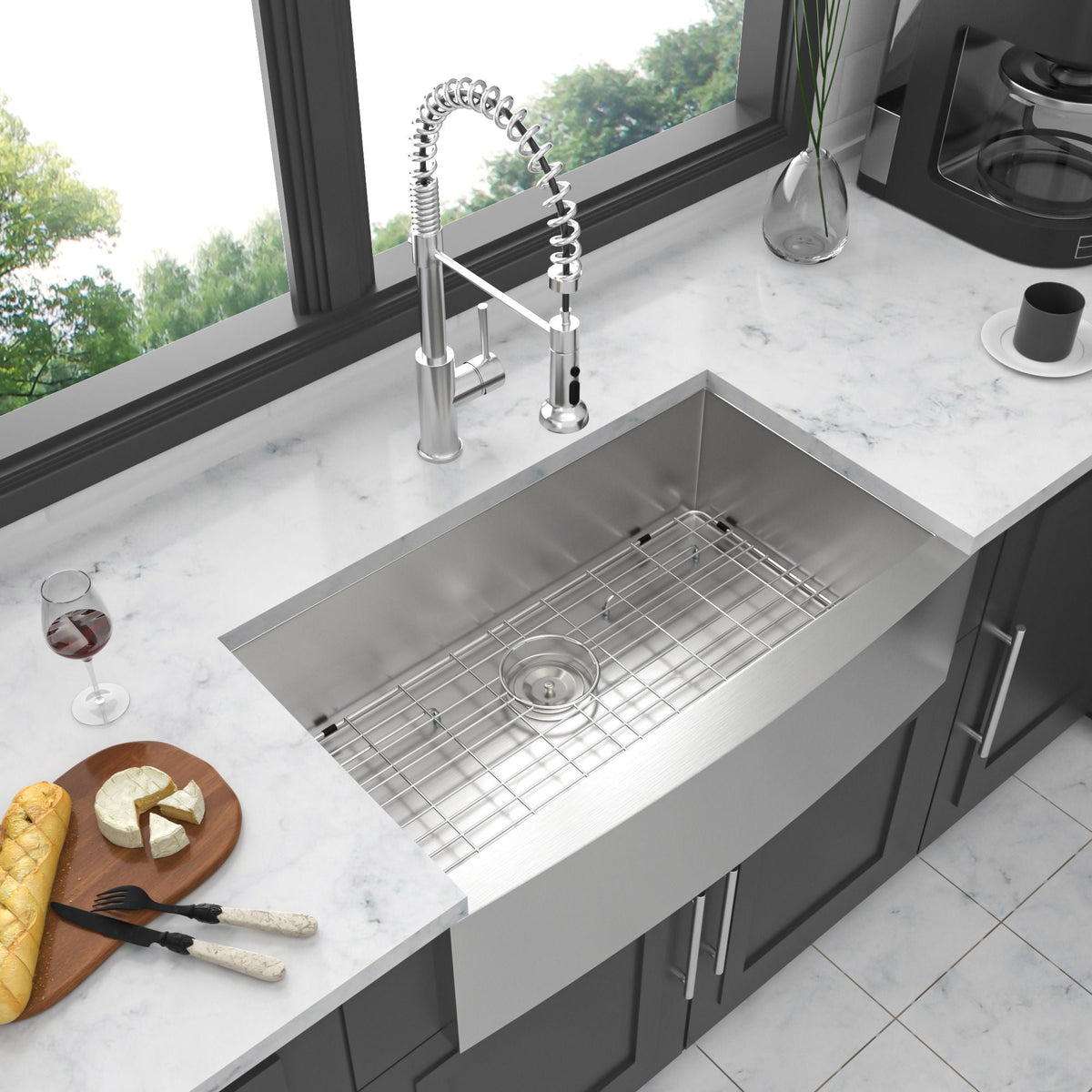 Farmhouse 36" Kitchen Sink with Apron Front - Brushed Nickel