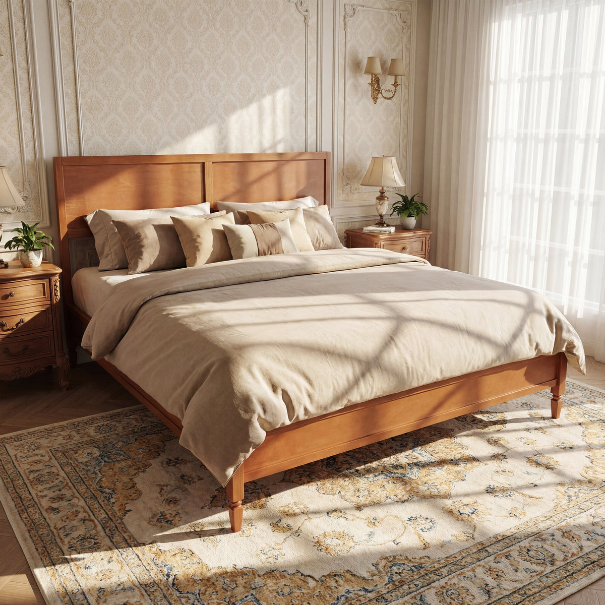 King Size Wood Platform Bed Frame with Classic Headboard - Brown or Natural
