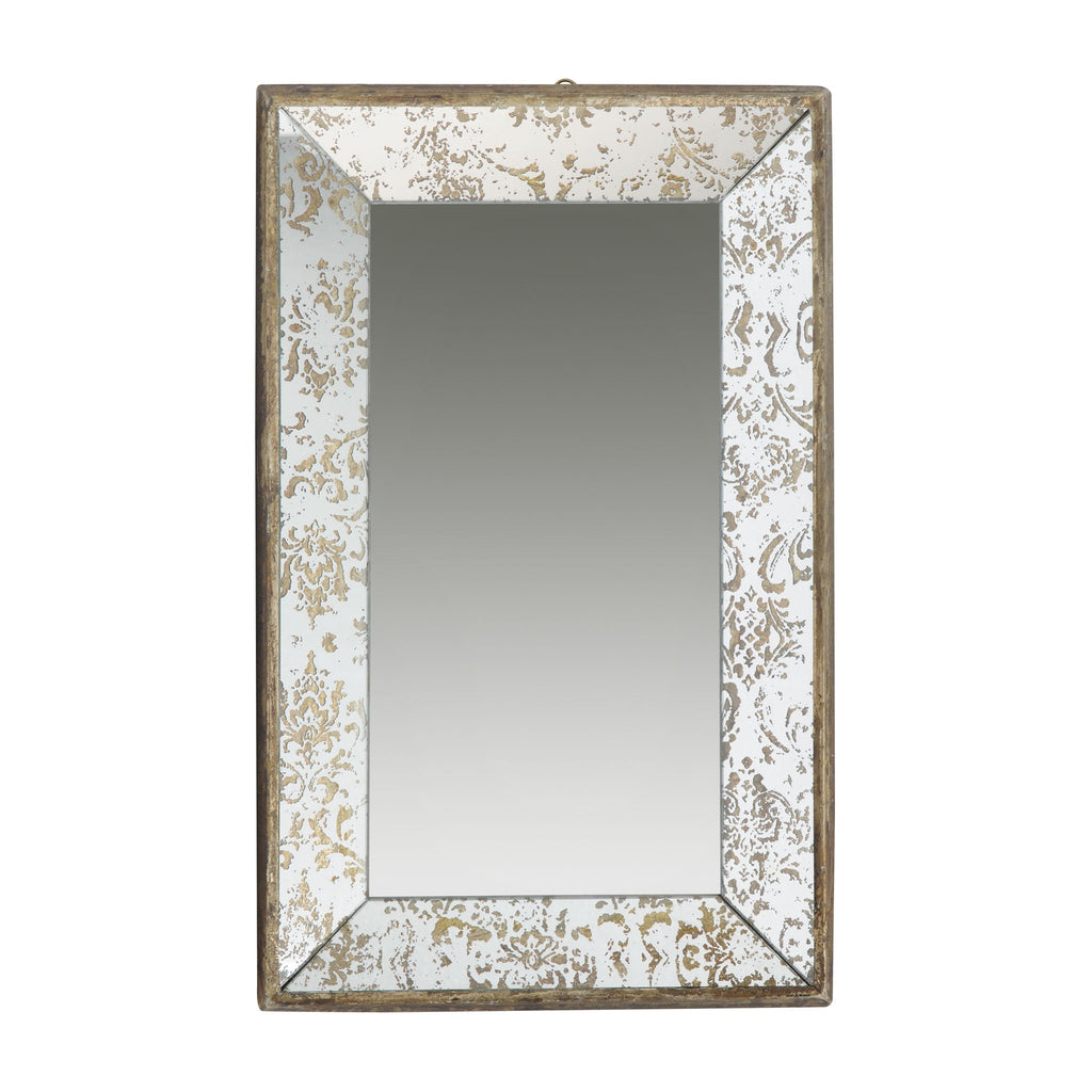 Antique Rectangle Mirror with Floral Accents - Pearl Silver