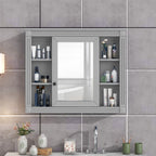 Wall Mounted Bathroom Storage Cabinet with Mirror - Blue, White, or Dark Gray