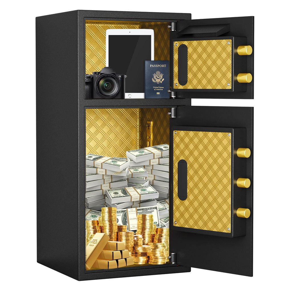 Large Double Door Digital Security Safe with Fireproof and Waterproof Bag - Black