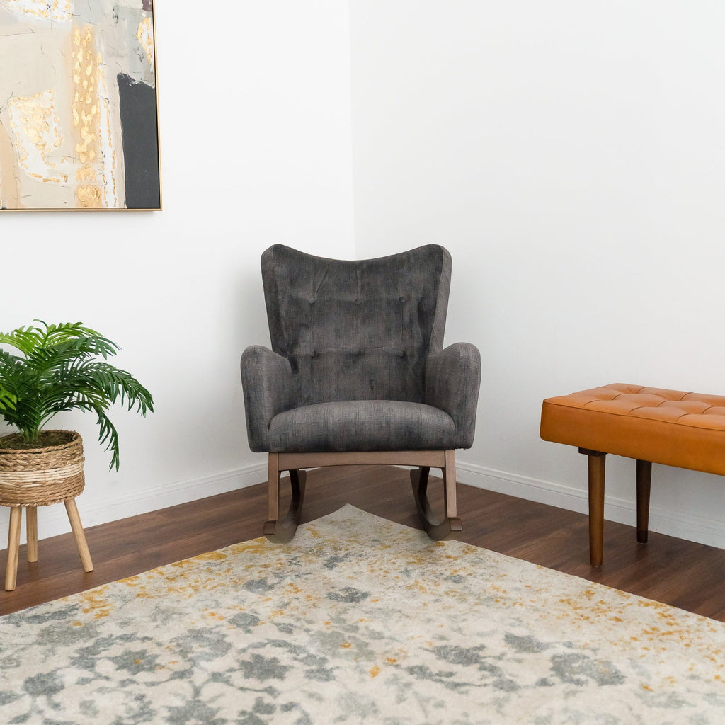 Alistair Rocking Chair with Solid Wood Frame - Brown / Dark Gray
