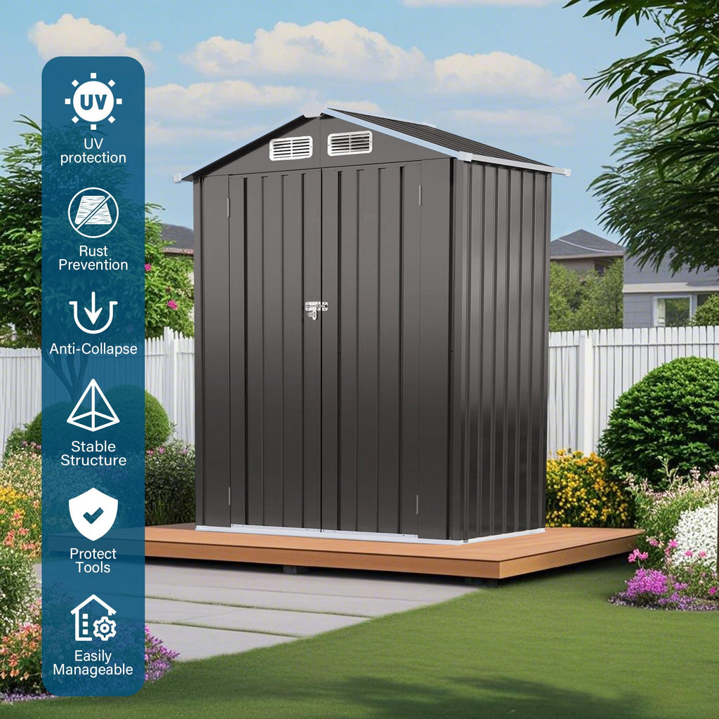 5 x 3 Ft Compact Metal Outdoor Storage Shed with Lockable Door - Gray
