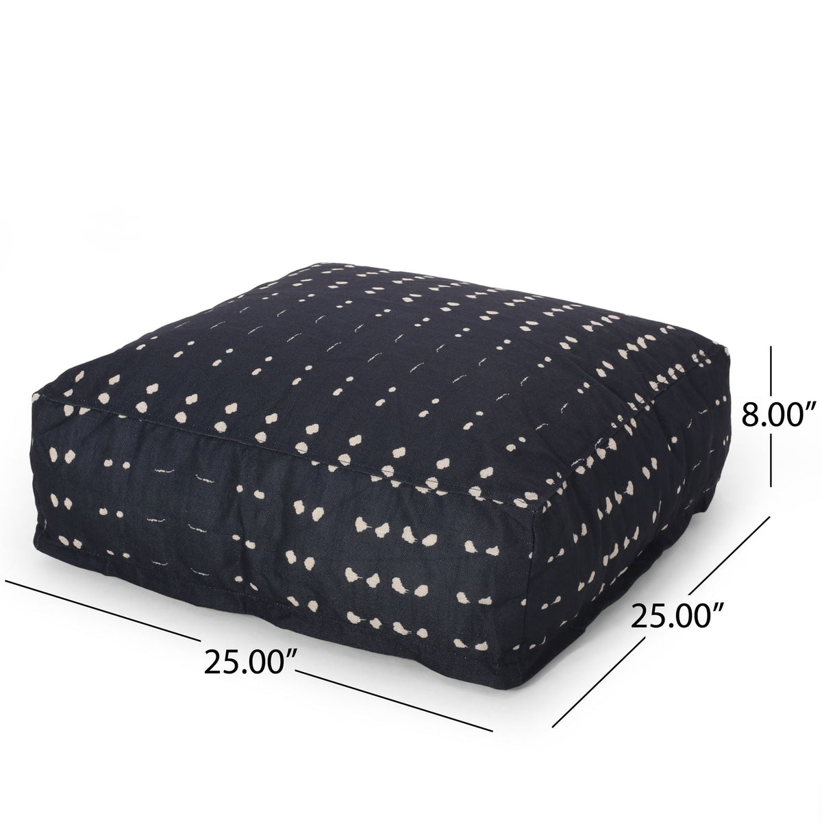 Fabric Square Pouf Ottoman with Polystyrene Beads - Dark Blue / White