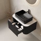 30" Floating Bathroom Vanity with Ceramic Basin & Storage - Black, Carrara White, White