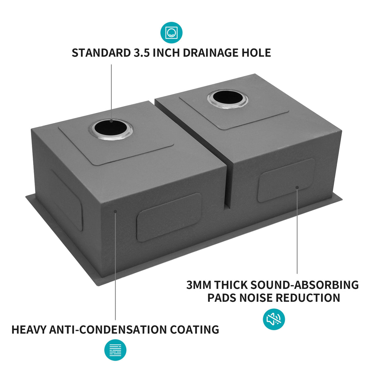 Modern Double Bowl Undermount Sink with 10" Deep Basins - Gray