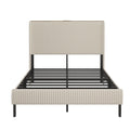 Beige Platform Bed with Metal Frame and USB Charging Station