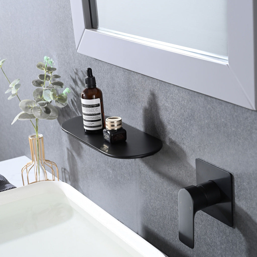 Modern Wall Mount Bathtub Faucet with Waterfall Spout - Matte Black