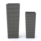 Grey Rattan Flower Pot Set with Iron Frame – Garden Planters