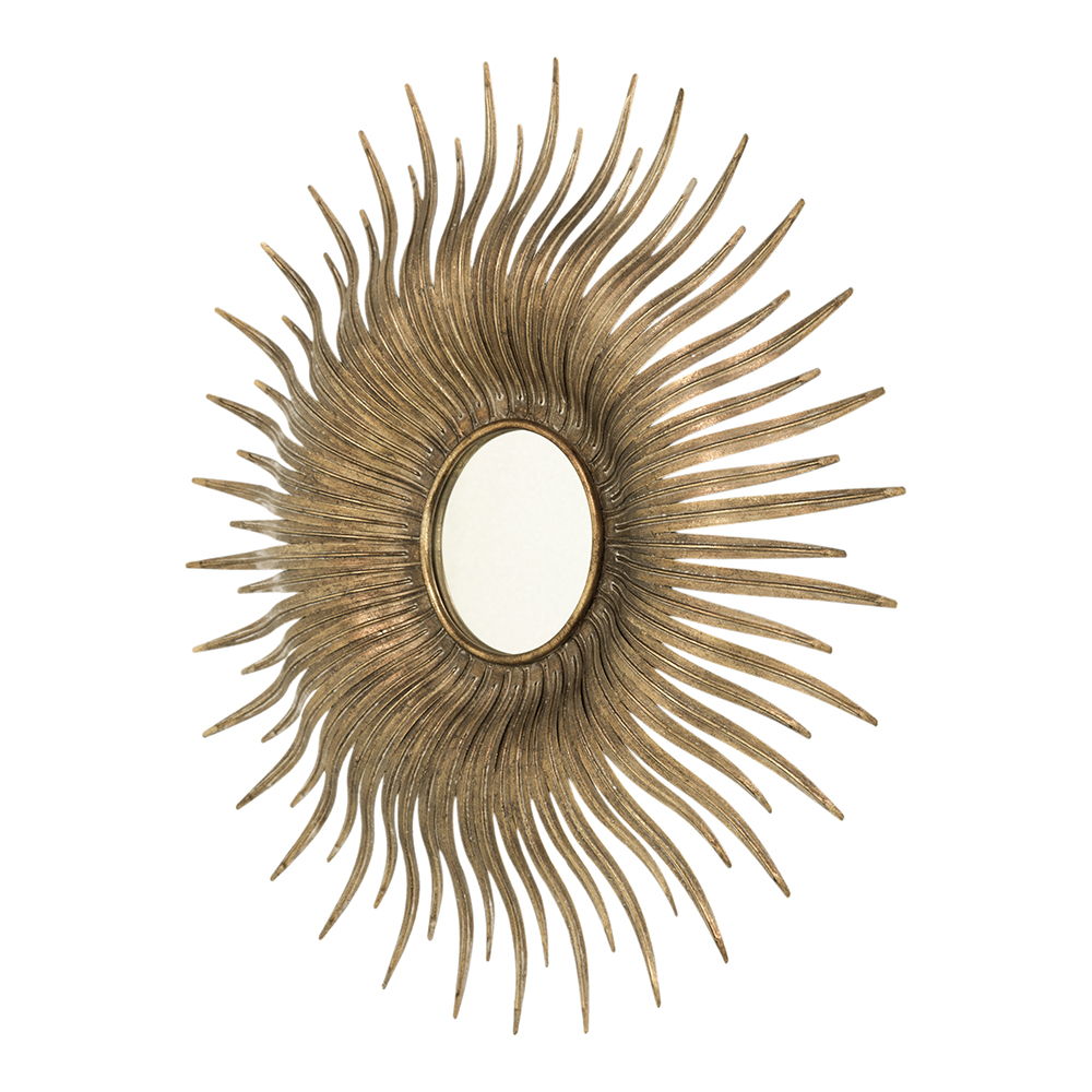 Retro Sunburst Metal Wall Mirror with Decorative Design - Gold