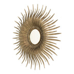 Retro Sunburst Metal Wall Mirror with Decorative Design - Gold