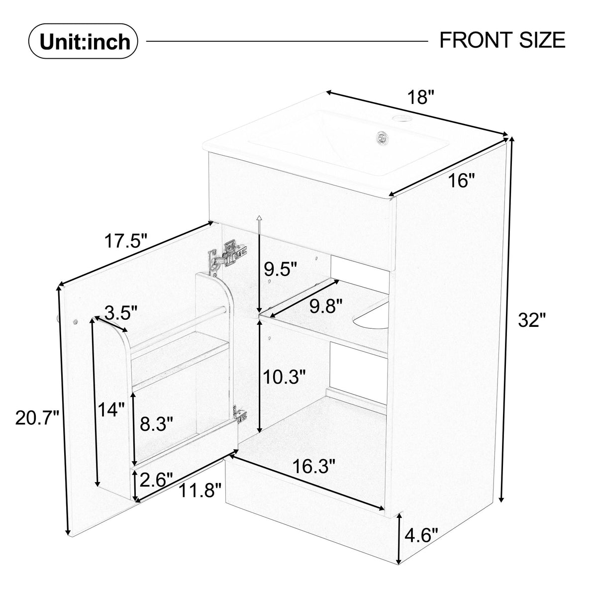 Bathroom Vanity with Sink and Adjustable Shelf - Multiple Colors