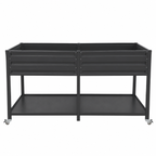 Dual Tier Elevated Metal Raised Garden Bed with Lockable Wheels & Lower Storage Shelf