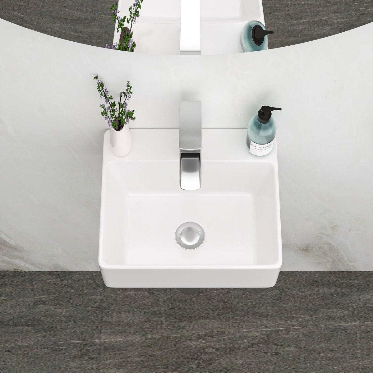 Ceramic Rectangle Wall Mount Bathroom Sink with Single Faucet Hole - White