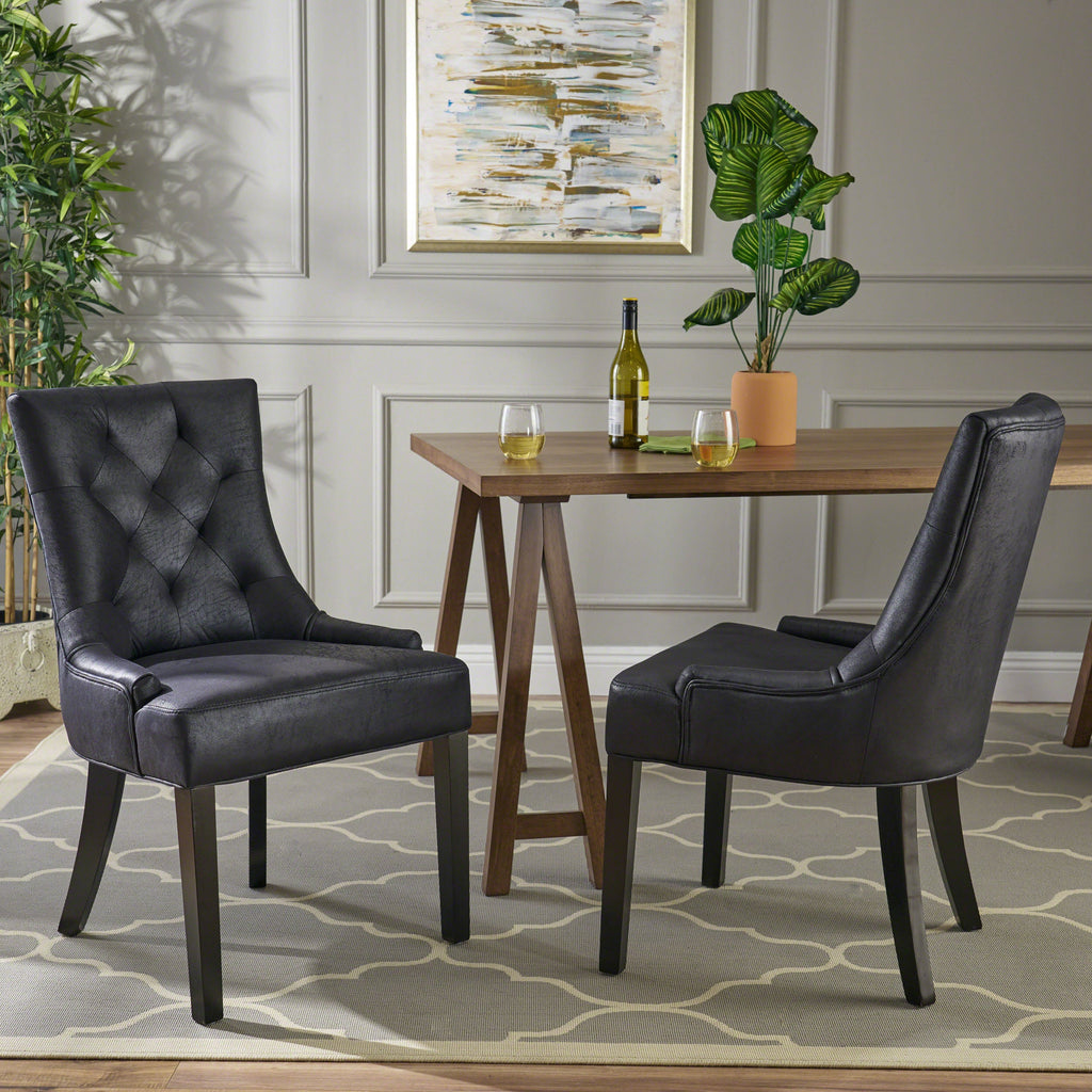 Black Microfiber Dining Chair Set of 2 with Tufted Backrest - Cheney