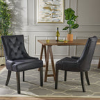 Black Microfiber Dining Chair Set of 2 with Tufted Backrest - Cheney