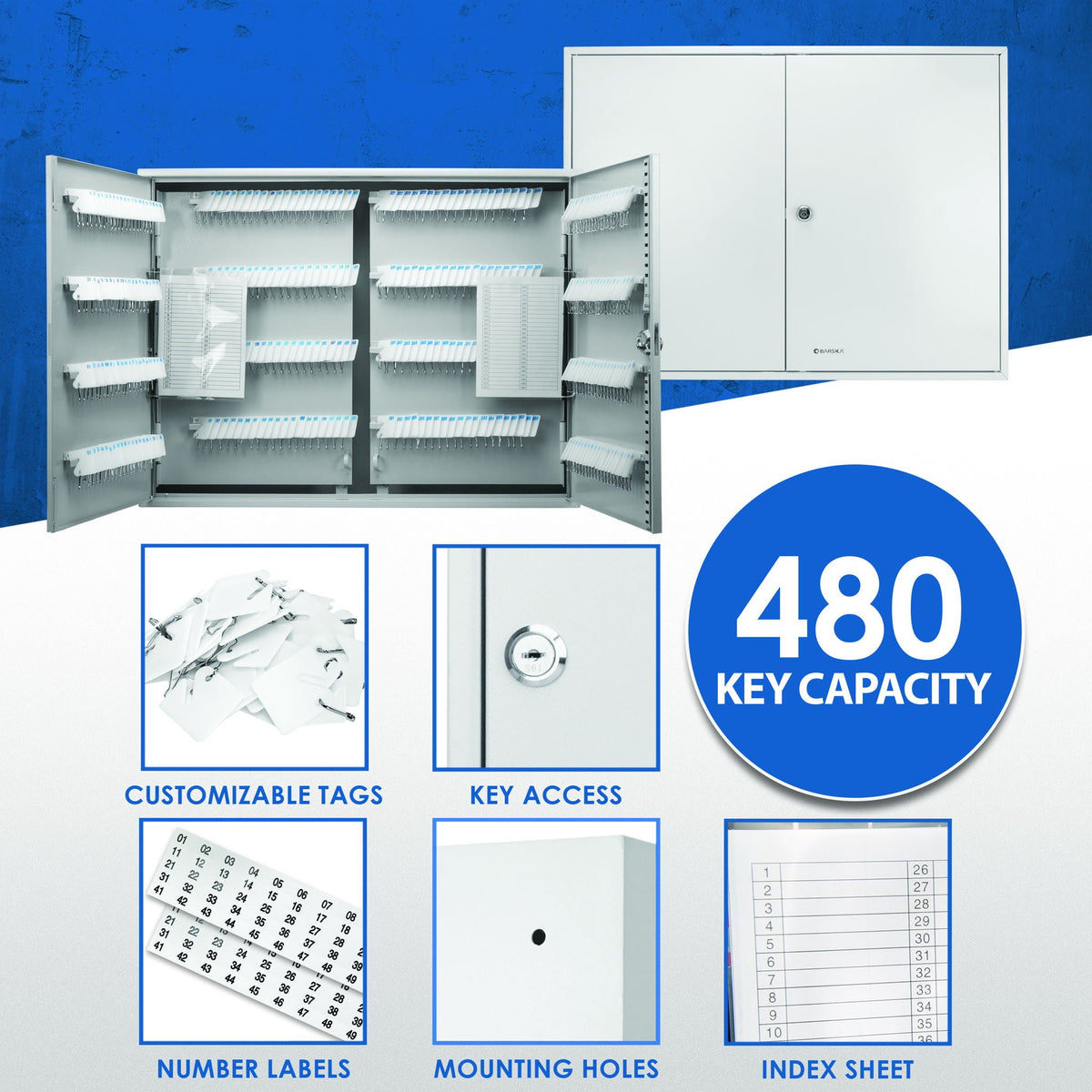 Adjustable Key Cabinet with Lock - Multiple Sizes, Gray or Black
