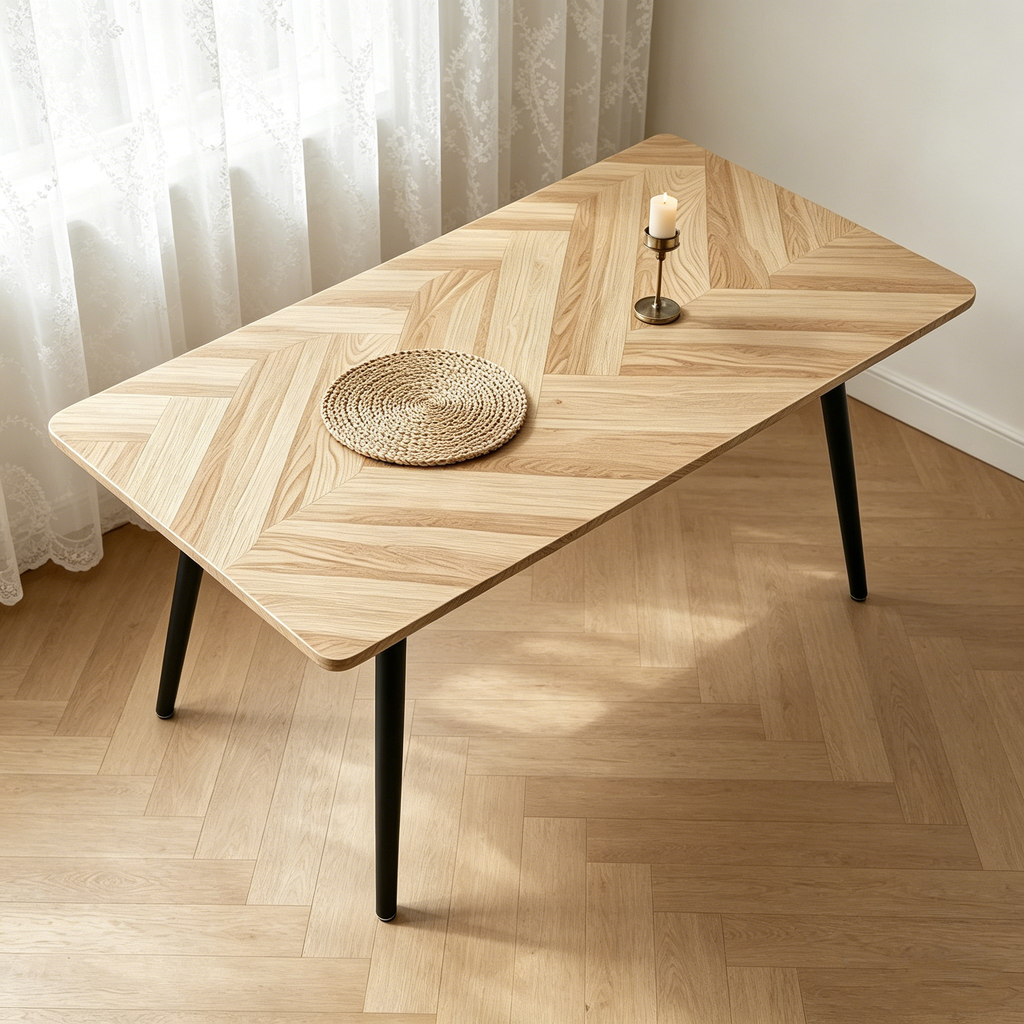 Modern Minimalist MDF Dining Table with Sleek Metal Frame - Wood Color