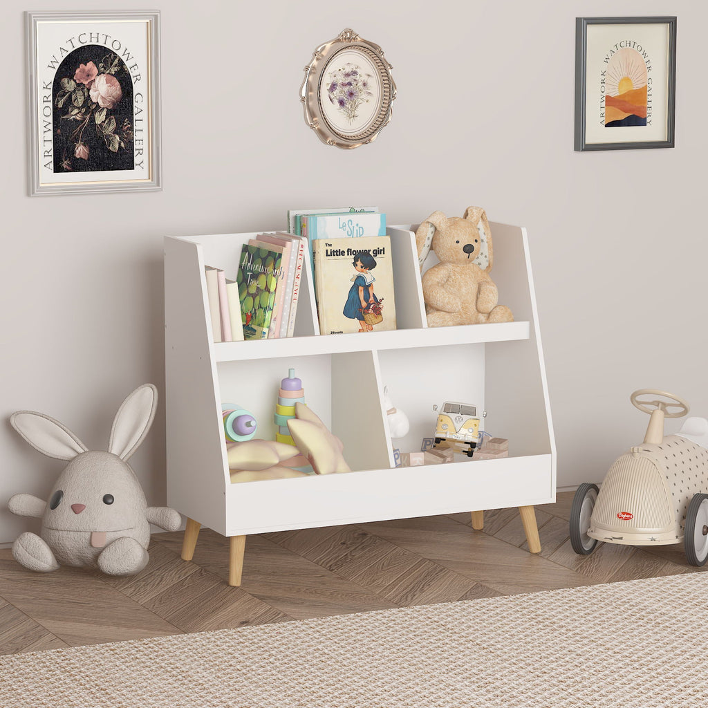Kids Bookshelf and Toy Organizer with 5 Cubbies - White