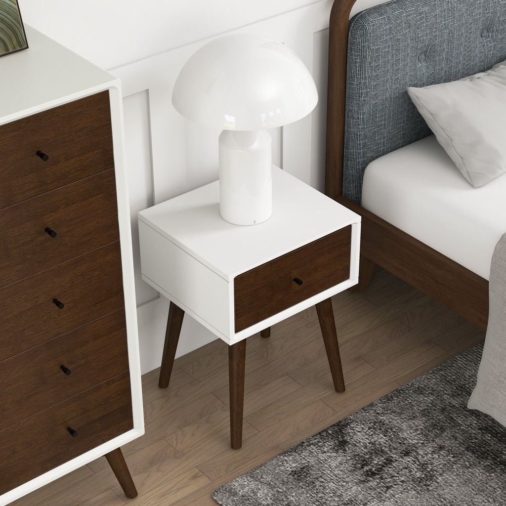 Modern Design Night Stand with Solid Wood Construction - Dark Brown or White