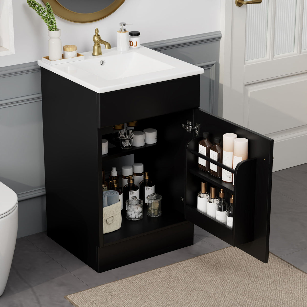Bathroom Vanity with Sink and Adjustable Shelf - Multiple Colors