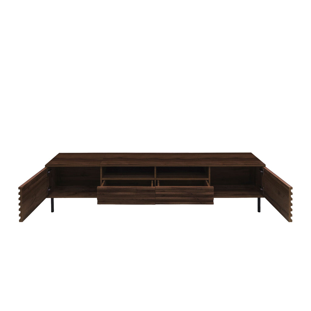 Walnut TV Stand for TVs Up to 85" with Closed Storage and Soft Closing Hinges