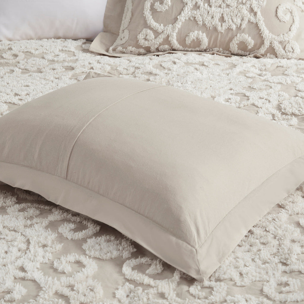 Taupe Cotton Comforter Mini Set with Tufted Chenille Embroidery - King