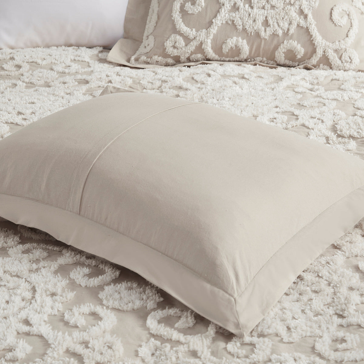 Taupe Cotton Comforter Mini Set with Tufted Chenille Embroidery - King