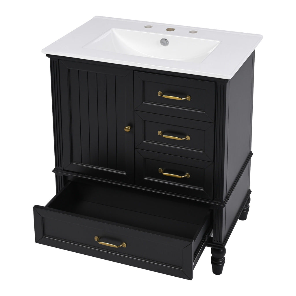 30" Bathroom Vanity with Sink and Soft-Close Drawers - White or Black