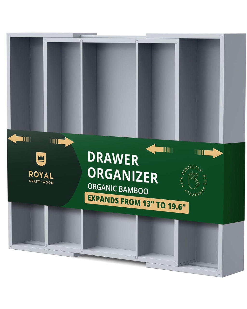 Royal Craft Wood Utensil Drawer Organizer — Gray, 5 Slots