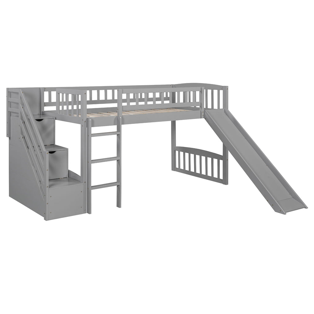 Loft Stairway Bed with Drawers and Convertible Ladder - Twin