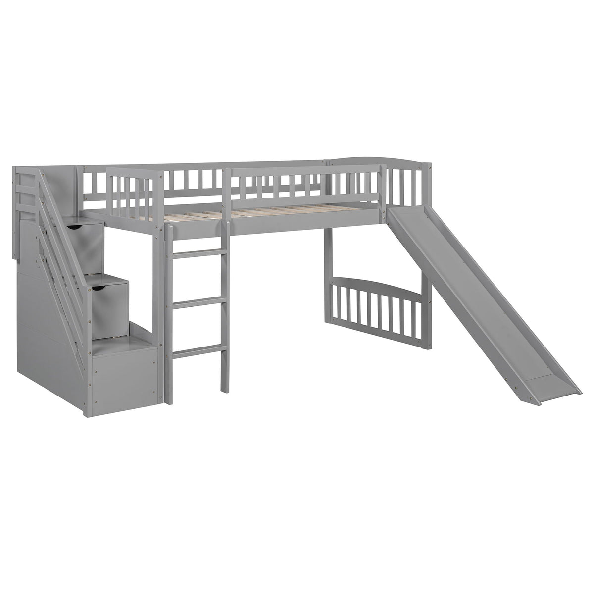 Loft Stairway Bed with Drawers and Convertible Ladder - Twin