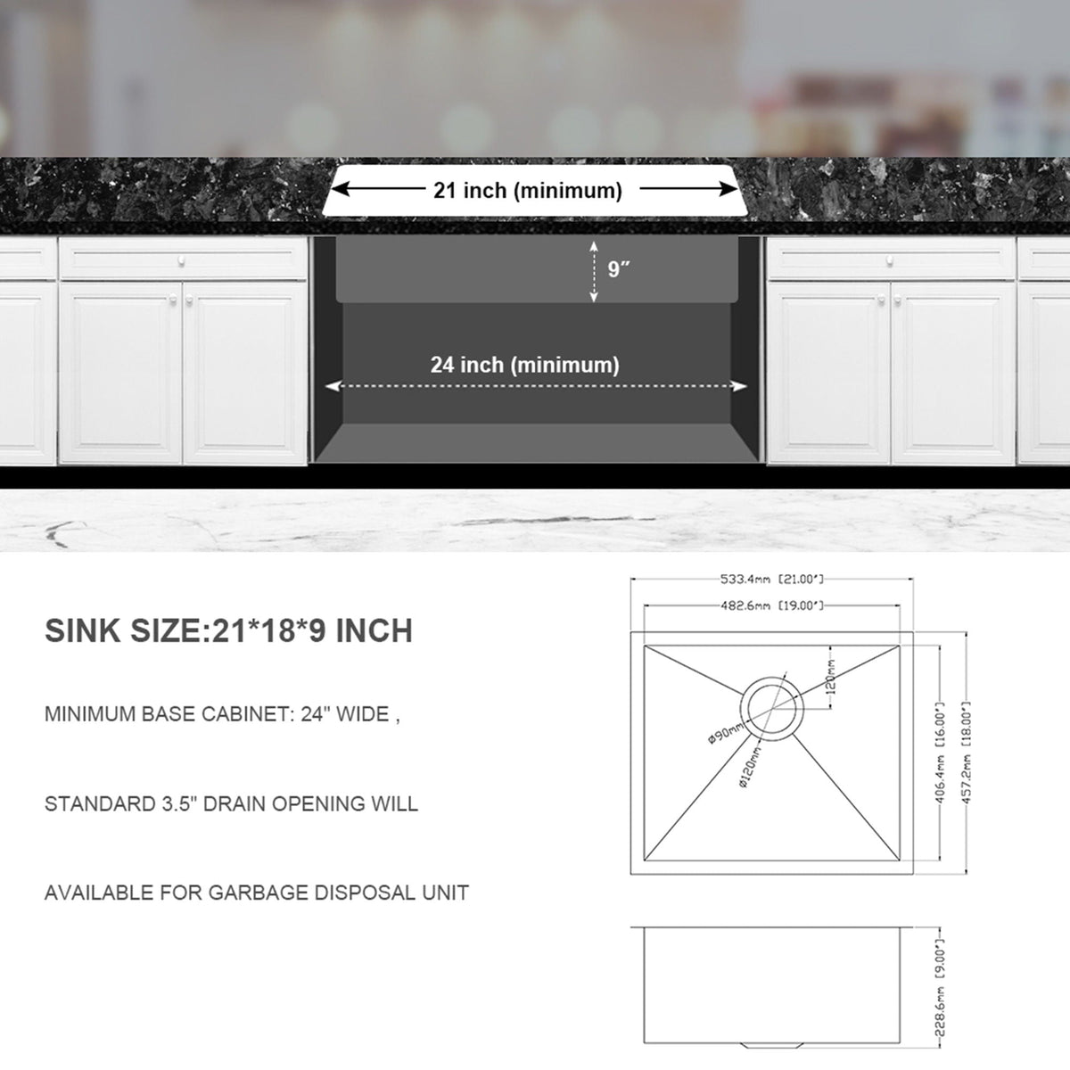 Undermount Stainless Steel Kitchen Sink with Deep Single Bowl - Gray