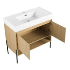 Modern Bathroom Vanity Combo with Single Resin Sink and Storage Cabinet - Light Brown