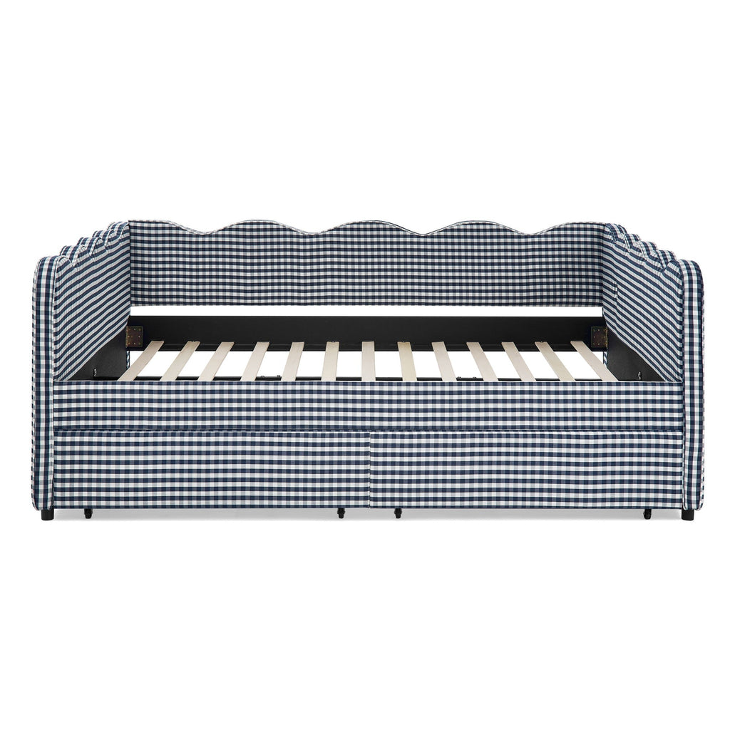 Gingham Daybed with USB Charging Port and Wave-Shaped Design - Multiple Colors