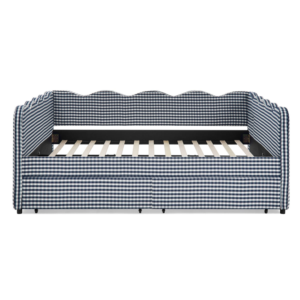 Gingham Daybed with USB Charging Port and Wave-Shaped Design - Multiple Colors