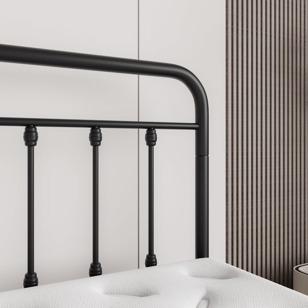 Victorian-Style Steel Bed Frame with Powder-Coated Finish - Black