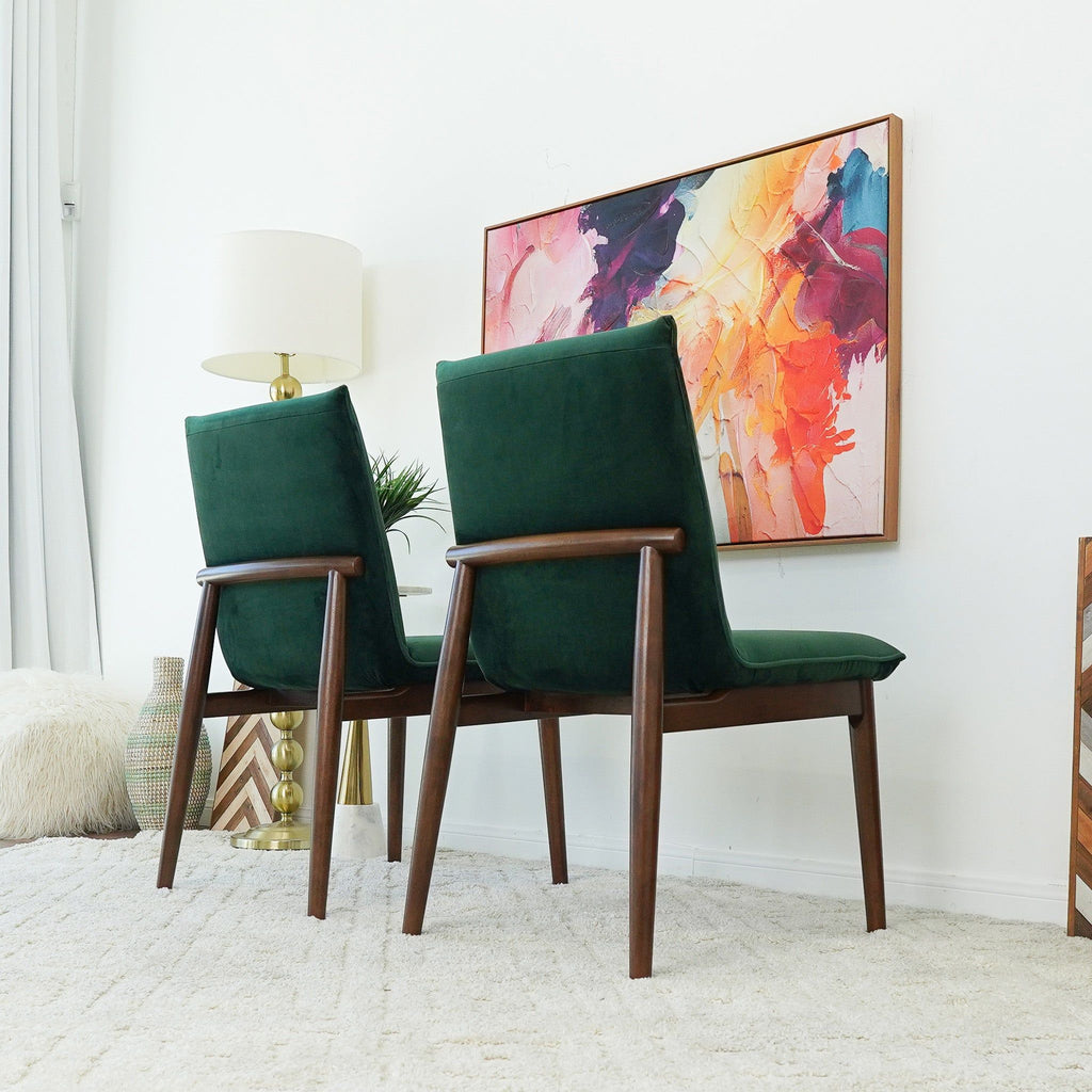 Monza Contemporary Dining Chair Set with Solid Wood Frame - Beige or Dark Green