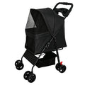 Foldable Pet Stroller with Mesh Panels and Storage Basket - Black, Pink, or Blue