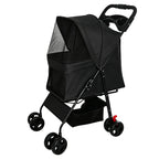 Foldable Pet Stroller with Mesh Panels and Storage Basket - Black, Pink, or Blue
