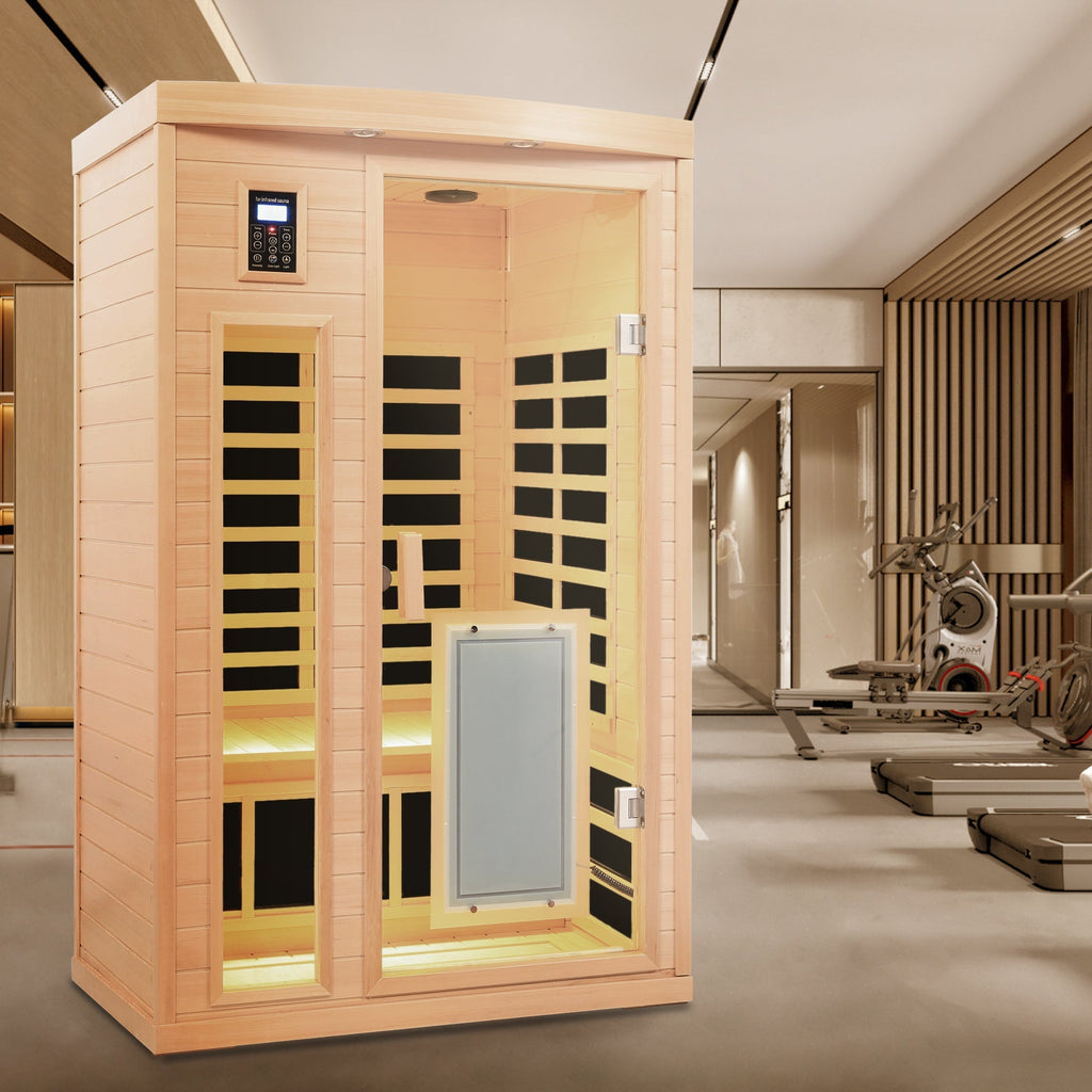 Low EMF Hemlock Wood Two Person Infrared Sauna Room with Touch Control and Glass Door