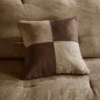 Faux Suede Comforter Set with Decorative Pillows - Brown