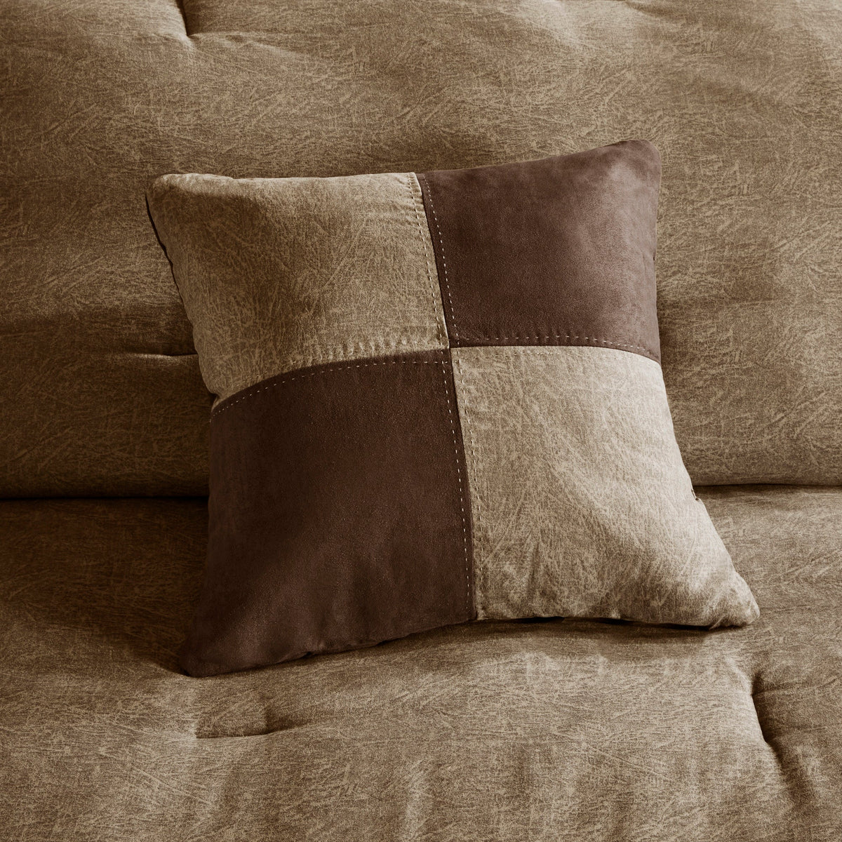 Faux Suede Comforter Set with Decorative Pillows - Brown