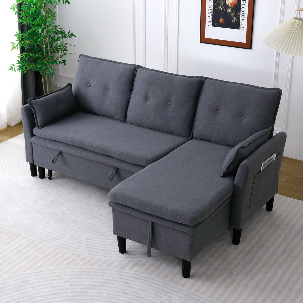 Reversible Chaise Sleeper Sectional Sofa with Storage - Cotton-Linen Upholstery