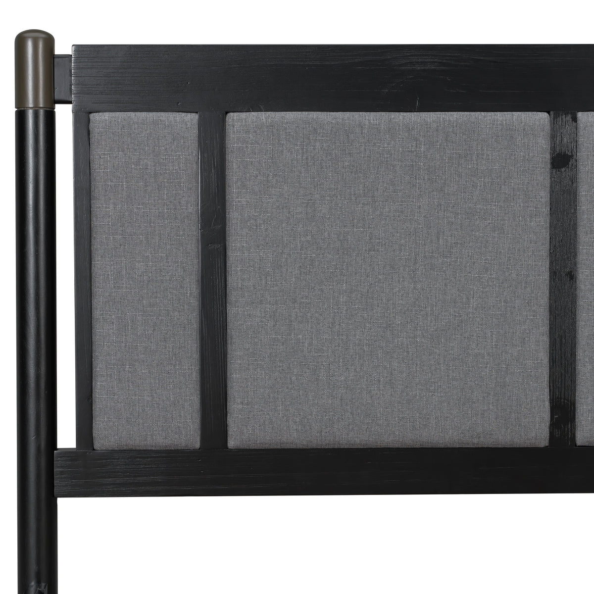 Solid Wood Queen Bed with 500 lbs Support and Fabric Headboard - Dark Grey