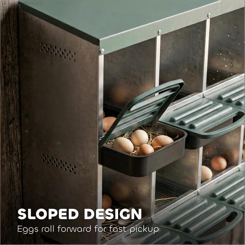 Metal Chicken Egg Laying Boxes with 8 Compartments and Waterproof Roof - Metallic