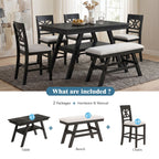 6 Piece Counter Height Dining Table Set with Storage Shelf - Espresso Wood
