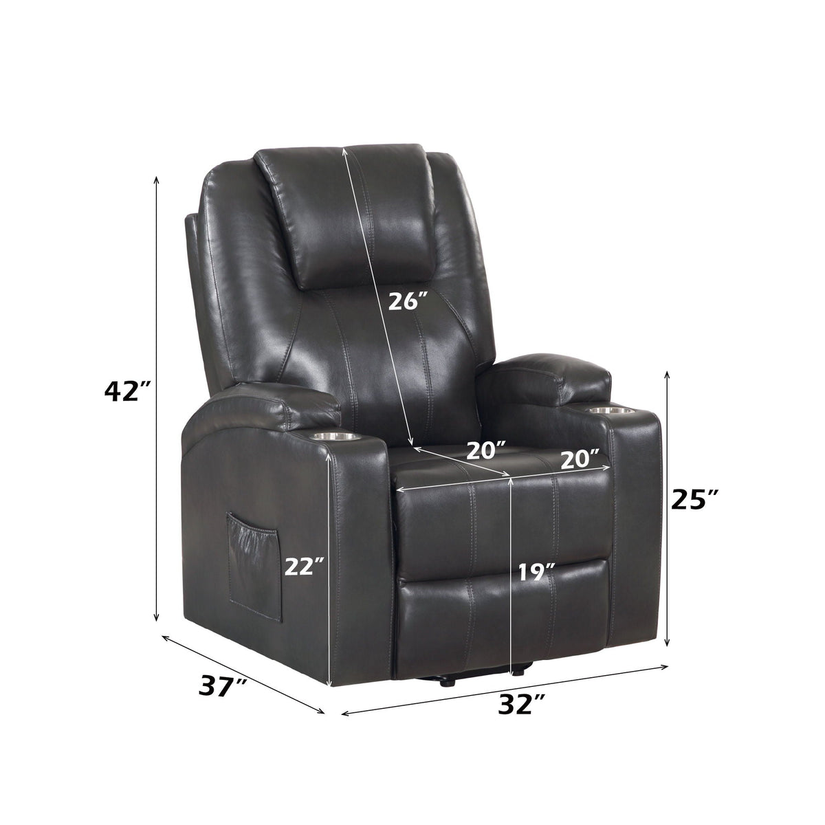 Recliner With Power Lift & Massage - Gunmetal